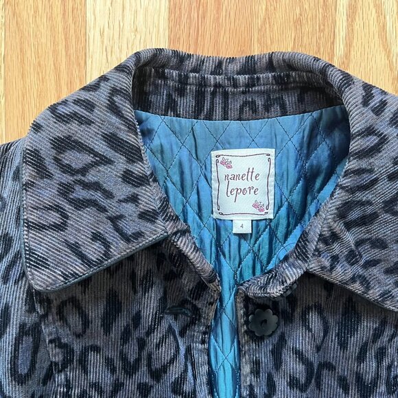 NANETTE LEPORE Grey Animal Print Corduroy Mod Trench Coat sz: 4 Amazing!!! - Picture 2 of 6